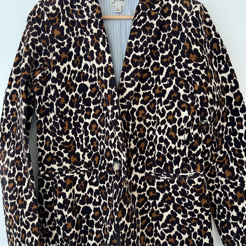 J. Crew Leopard Print Blazer in Black/Brown/Cream